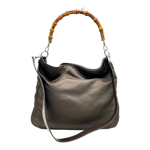 Gucci Brown Nylon Bamboo Handle 2Way Hand Shoulder Bag - Picture 1 of 13